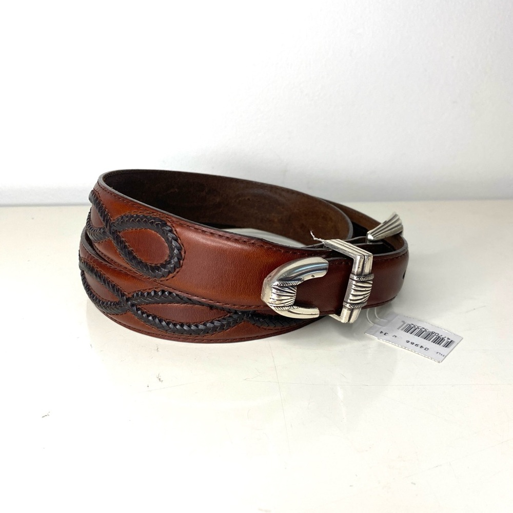 Brighton Brown and Black Onyx Leather Men's Belt Size 34 NWT